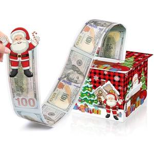 Christmas Money Box for Cash Gift Pull Surprise Christmas Money Holders Cash Gift Boxes Fun DIY Xmas Cash Holders Uniqu Money Ideas for Family Friends Kids Adults Men Women (Red and Black Plaid)