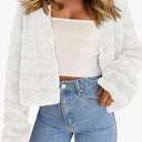 Fisoew Womens Cropped Faux Fur Jackets Long Sleeve Open Front Fluffy Short Coats, Small