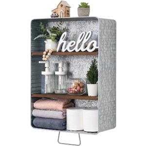 WOODEXPE 22" L Galvanized Wash Tub with Shelves Rustic Bathroom Decor Rustic Farmhouse Bathroom Shelf
