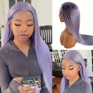 30 Inch Light Purple Lace Front Wigs Human Hair 13x6 HD Transparent Purple Glueless Human Hair HD Transparent Lace Frontal Wigs for Women 150% Density Pre Plcked Lilac Colored Wig with Baby Hair