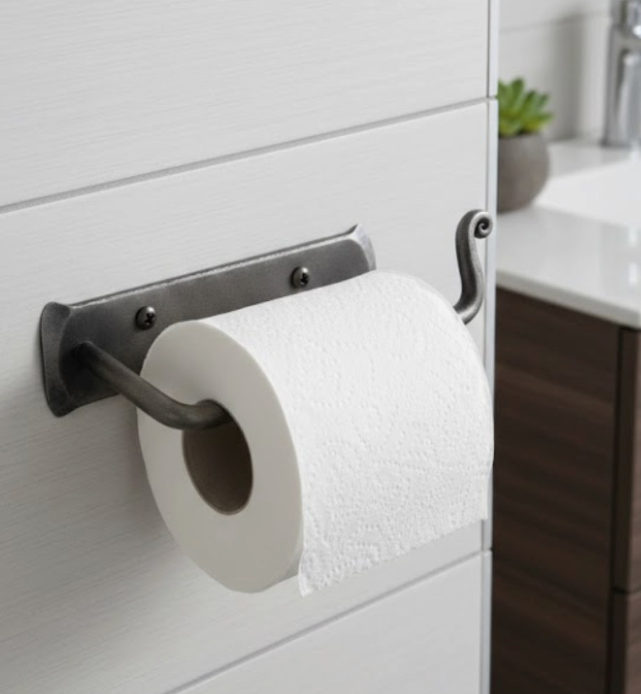 Hand-Forged Industrial Toilet Paper Holder – Rustic Wrought Iron Bathroom Accessory