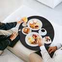 20 inch Round Solid Wood Serving Tray Extra Large Tea Coffee Snack Food Meals Serving Plate Non-Slip Kitchen Party Bar Server Ottoman Tray Breakfast Tray with Raised Edges Black