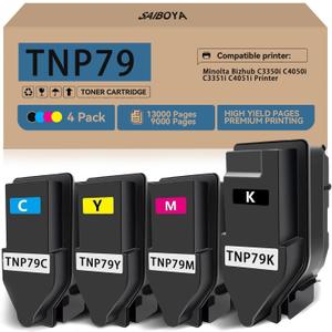TNP-79 TNP79 High Yield Toner Cartridge Replacement for Konica AAJW430 AAJW330 AAJW230 AAJW130 for Minolta Bizhub C3350i C4050i C3351i C4051i Printer (Black Cyan Magenta Yellow,4 Pack)