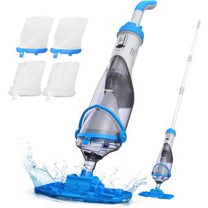 Cordless Pool Vacuum with Telescopic Pole, Handheld Rechargeable Swimming Pool Cleaner, 19 GPM Powerful Suction Pool Vacuum for Cleaning Above/In Ground Pools, Spas, Hot Tubs