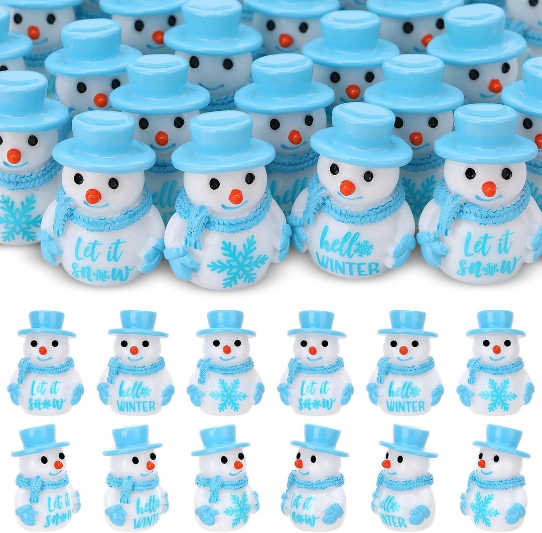 30 Pcs Mini Snowman Figurines, Miniature Christmas Figurines, Tiny Resin Snowman Decoration with Hat, Winter Ornaments for Crafts DIY Xmas Party Favor Stocking Stuffers (3 Styles)