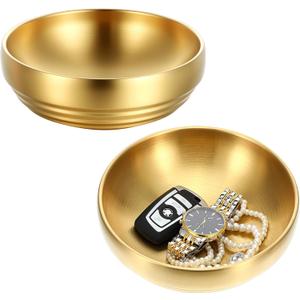 2 Pcs Gold Large Key Bowl, 7.4 Inch Decorative Key Bowl for Entryway Table Catch All Dish Gold Keys Bowls for Entryway Table Home Decor Centerpiece