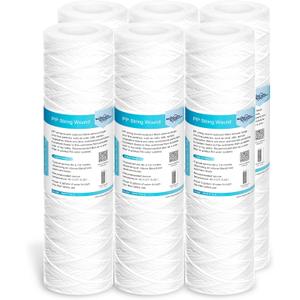 Membrane Solutions 5 Micron 10"x2.5" String Wound Whole House Water Filter Replacement Cartridge Universal Sediment Filters for Well Water - 6 Pack