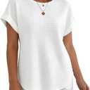 HVT Spring Blouses for Women 2026 Waffle Trendy Blouses Crewneck Short Sleeve Knit Tops Casual Daily Blouses Tee (White, M)
