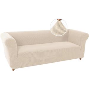Turquoize Stretch Chesterfield Sofa Covers for Living Room Soft Sofa Couch Covers for 3 Cushion Couch Non-Slip Sofa Slipcover for Dogs Furniture Protector Feature Jacquard Fabric(Sofa, Biscotti Beige)