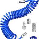 SARDVISA 25 Feet Repairable PU Recoil Air Hose, Air Compressor Hose with 1/4" NPT Industrial Universal Quick Coupler and I/M Plug Kit, 200PSI Max Air Tool Hose