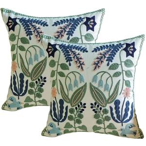 YIcabinet Pillow Covers Set of 2, Embroidered Branch Pattern Throw Pillow Cover,Square Cotton Cushion,Pillow Case for Sofa Bedroom Couch, 18"x18"