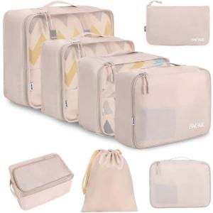 BAGAIL 7 Set Packing Cubes Luggage Organizer Bags for Travel Accessories-Cream