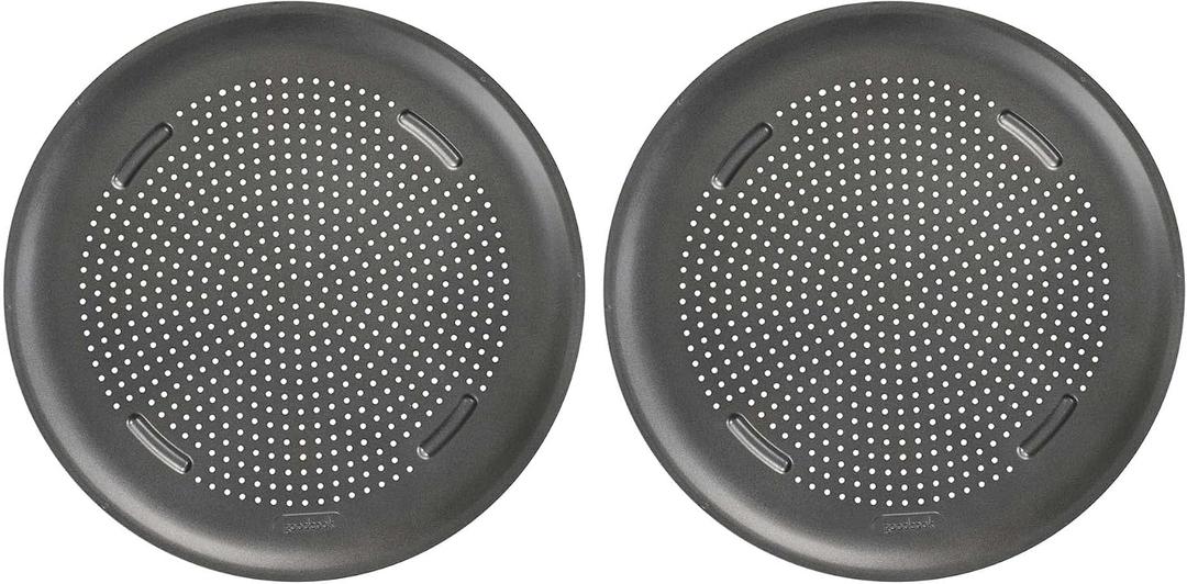 GoodCook AirPerfect Nonstick 16” Pizza Pan - Set of 2 - Pizza Trays for Oven, Perforated Round Pizza Pan, Carbon Steel Baking Pan, Homemade, Frozen & Leftover Slices