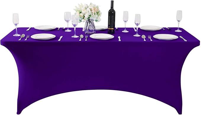 Hezuzo 1Pack Spandex Table Cover for 4FT or 6ft or 8ft Table Universal Fitted Stretch Tablecloth for Party, Banquet, Wedding and Events-Purple