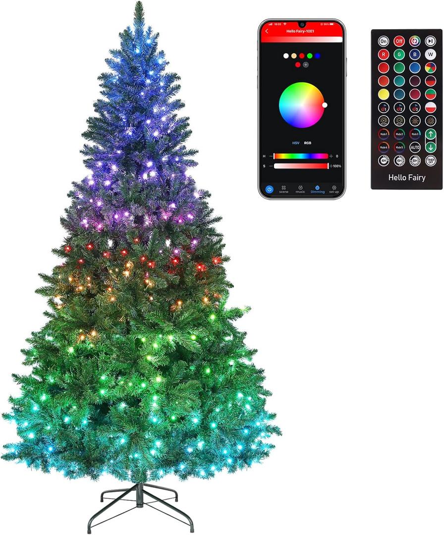 7.5ft Prelit Aritificial Christmas Tree with 400 LED Lights,Bluetooth Christmas Tree, Multicolor RGB Lights with App Control, 1477 Branch Tips, Easy to Assemble, for Christmas, Home, Party