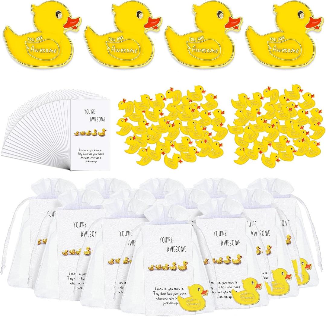 Fuutreo 100 Set Yellow Duck Brooches with You're Awesome Cheer Card Duck Pins for Employee Appreciation Gift (Yellow) Fuutreo 100 Set Yellow Duck Brooches with You're Awesome Cheer Card Duck Pins for Employee Appreciation Gift (Yellow)