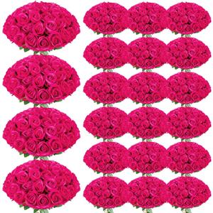 150 Pcs Roses Artificial Flowers, Silk Hot Pink Artificial Flowers Petals Long Stem Roses for Wedding Bouquet Home Party Decor