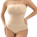 SheBuddy Women's Strapless Shapewear Bodysuit Tummy Control Seamless Sculpted Body Shaper with Removable Straps XL