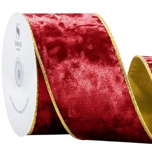 SIMISI RIBBON Red Crushed Velvet Ribbon Wired for Christmas Tree Decorations, Outdoor Ornaments, Garland and Wreath Decor (2.5 Inch, 10 Yards)