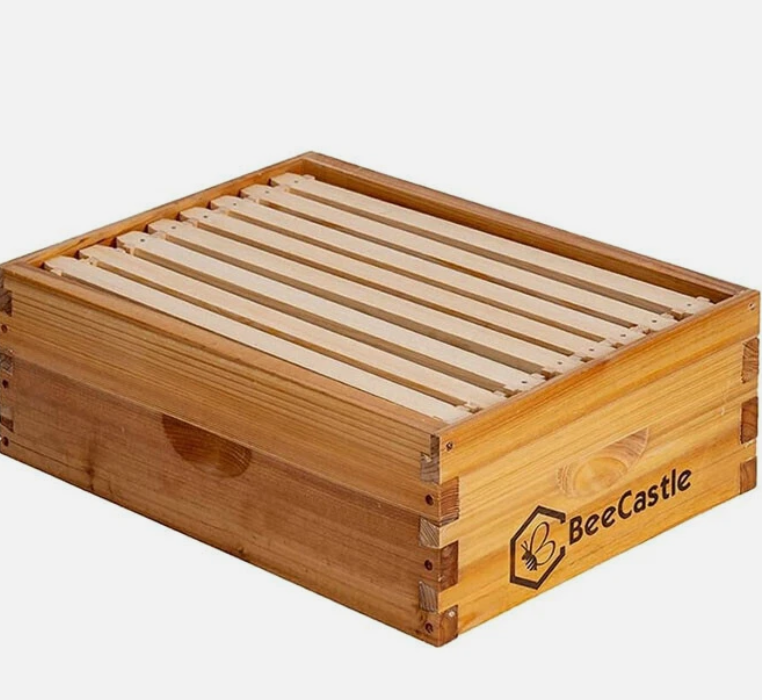 BeeCastle 8 Frame Assembled Medium Honey Super Bee Hive Box with Beehive Frames ＆ Beeswax Coated Foundation Sheets