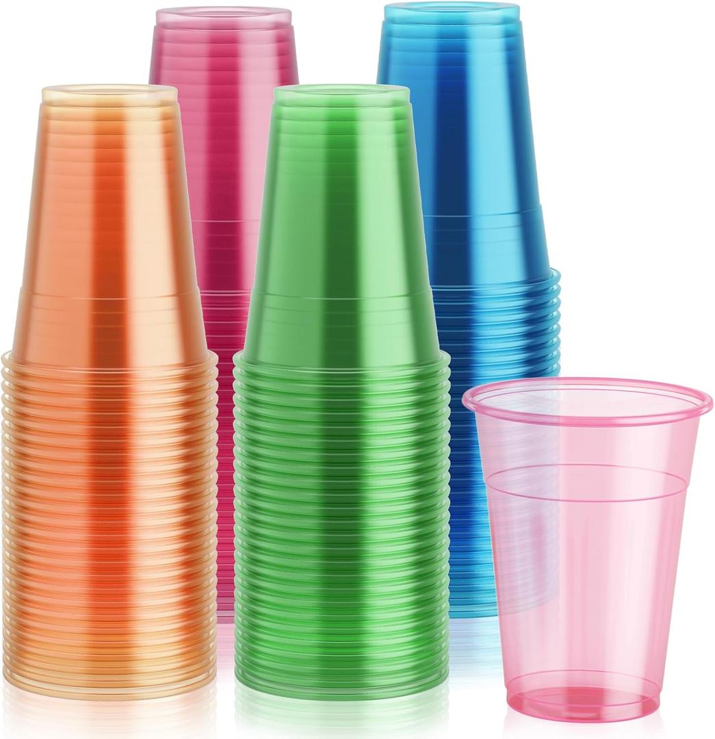 Lilymicky 100 Pack 16 oz Plastic Cups, Neon Glowing Plastic Party Cups, Assorted Neon Colors for Parties, Carnivals, and Any Events