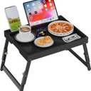 Artmeer Bed Tray Table with Folding Legs, Bamboo Breakfast Food Tray with Media Slot, Use As Platter, Laptop Desk, Snack, TV Tray Kitchen Serving Tray (Black Large Adjustable Legs)