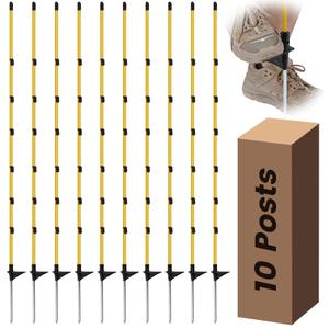 Toriexon 10 PCS Electric Fence Posts, 3/8" x 57" Step in Fence Post