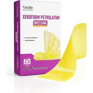 Xeroform Petrolatum Dressing 5"x9" Pack of 25, Non Stick Pads for Wounds, Non-Adherent Gauze, Fine Mesh Sterile for Wound Care, Burns, Lacerations, Skin Grafts & Surgical Incisions