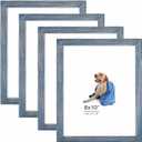 8x10 Hanging Picture Frames, Solid Wood, Not Glass, Display Pictures 4x6,5x7 with Mat or 8x10 Without Mat, Stable Sturdy Picture Frame Set for Wall Mounting or Tabletop (Blue, 8x10,Set of 4)