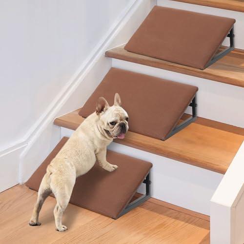 LitaiL Dog Ramps for Staircase - Pet Steps Stairs for Staircase with Anti-Slip Bottom Suitable for Small Dogs, 3 Packs Extra Wide Metal Frame Dog Ramp for Injured and Older Pets (Brown)