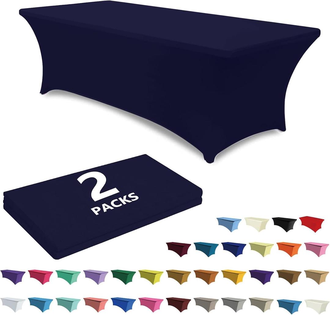 ABCCANOPY 2 Pack 4 FT Navy Blue Spandex Table Cover Stretch Fitted Wrinkle Resistant Tablecloth Reuse for Rectangular Folding Table Patry Event Wedding Banquet Protector