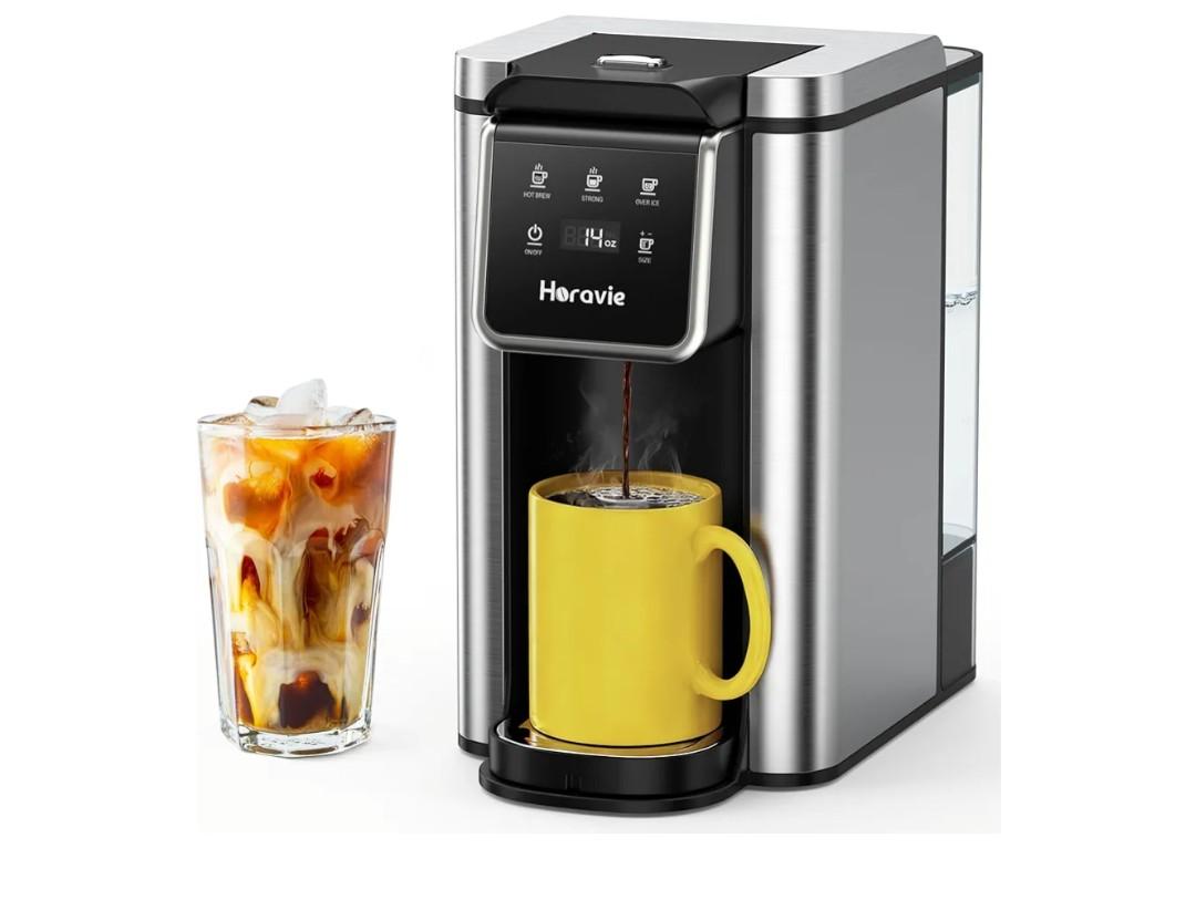 Single Serve Coffee Maker for K-Cup Pod and Grounds, Hot and Iced Coffee Maker, Strong Button Feature, 6 to 14oz Brew Sizes, 50oz Removable Tank, Up to 6.5 Inch Cup, Stainless Steel, Black