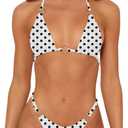 Sexy Bikinis for Women 2 Piece Bikini Spaghetti Strap Swimsuits Solid Color Bathing Swimwear Triangle Bathing Suit (Small, White-polka Dots)