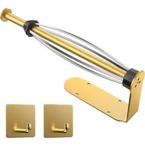 Paper Towel Holder Under Cabinet with 2 Hooks, Paper Towel Holder Wall Mount with Damping Effect, Self-Adhesive or Drilled Paper Roll Holders for Kitchen, Bathroom, RV(Gold)