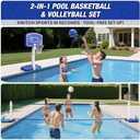 2-in-1 Pool Basketball Hoop and Volleyball Net, Pool Volleyball & Poolside Basketball Game Set for Inground Swimming Pool, Summer Outdoor Water Games Toys for Kids Teens Adults Family