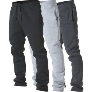 Ultra Performance 3 Pack Mens Fleece Wide Leg Sweatpants with Pockets, Open Bottom Workout Sweatpants for Men (X-Large, Charcoal / H. Grey / Black)