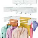 Drying Rack Clothing,Clothes Drying Rack Wall Mounted,Laundry Drying Rack Wall Mount,Foldable,Collapsible,60 lb Capacity 5 Aluminium Poles with 6 Hooks (White, 23.6'')