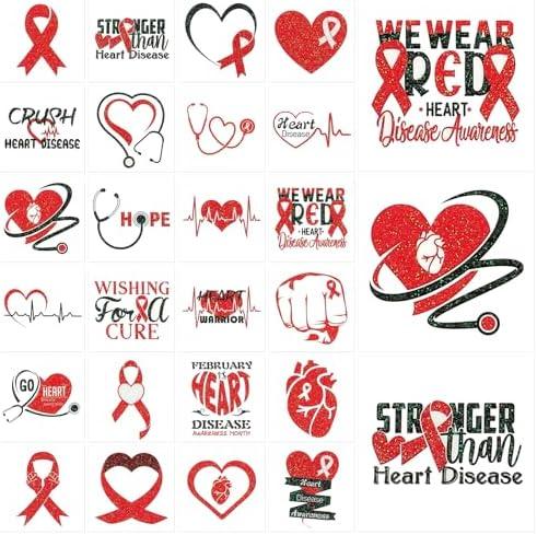 Landhoow 240 Pcs Heart Health Awareness Tattoos Temporary Glitter Awareness Body Sticker for Campaign Favor Charity Supplies, 24 Designs