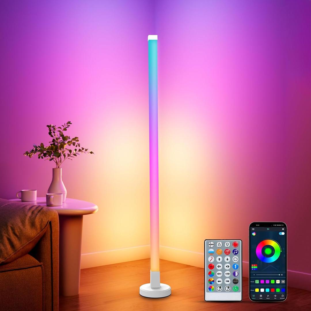 Corner Floor Lamp, RGB LED Corner Lamp with Smart App and Remote Control, 16 Million Colors & 200+ Scene, Music Sync, Color Changing Ambient Mood Lighting for Living Room, Bedroom, Gaming Room