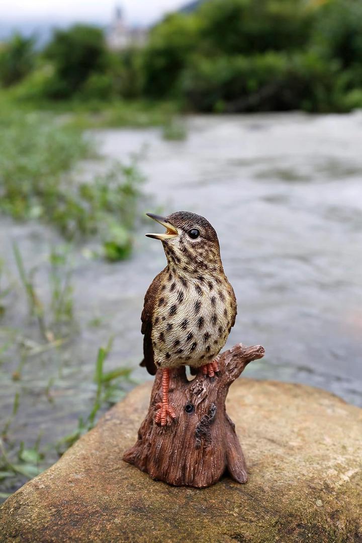HiLine Gift Ltd. Motion Activated Singing Songbird Standing on Stump Statue,Brown