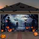 Preboun Halloween Garage Door Banner Large Hanging Backdrop Door Cover Halloween Garage Wall Decorations for Outdoor Holiday(6 x 13 ft)