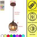 Battery operated pendant light with remote control,Wood hanging lamp fixture with rechargeable light source,Dimmable pendant light no wiring install.(With bulb+remote control+charging cable)(A)