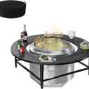 LS'BABQ 45" Fire Pit Surround Tabletop w/Waterproof Cover for Solo Stove Yukon & Bonfire Accessories, Round Outdoor Fire Pit Table for Most Wood-Burning Stoves,for Camping, Patio, Powder-Coated Steel