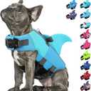 Dog Life Jacket Shark Life Vest for Dogs, Adjustable Swmming Vest with High Buoyancy, Safety Lifesaver with Rescue Handle for French Bulldog Small Medium Breeds, PoolBlue Large