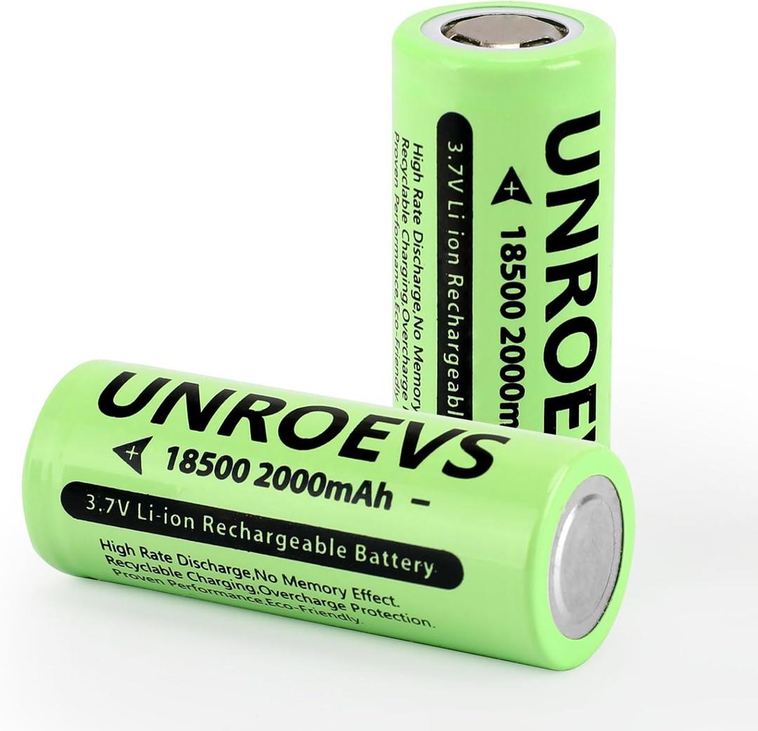 2 Packs 18500 Rechargeable Battery with Flat Top,3.7V 2000mAh INR 18500 High Capacity Li-ion Battery for Flashlights,Solar Garden Lights. (2, Flat Top)