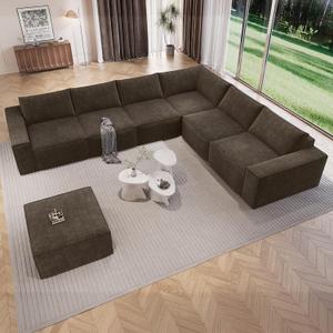 Vesgantti 143.7" Oversized Boneless Modular Couch, Modern 6 Seater Sectional Sofa with Ottoman & Deep Seat, Convertible Chenille Cloud Couches for Living Room, No Assembly Required, Dark Brown