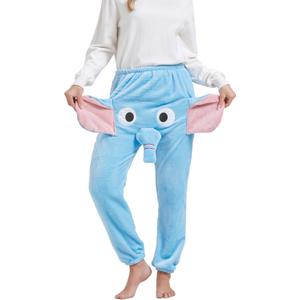 Funny Elephant Pajama Pants,Cute Dimensional Couple Pajama Pants Bottoms For Women Men (Blue, L)