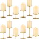 Pillar Candle Holders Candelabra Gold - Set of 12 Bulk Candle Stand Iron Plate Minimalism Modern Home Mantel Dinning Table Decorations Centerpiece for Wedding, Party, Housewarming, Events