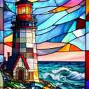 5D Stained Glass Lighthouse Diamond Painting,Adult Diamond Art kit, DIY Diamond Painting kit,Full Diamond Round Diamond dot Diamond Art kit,Craft Home Wall Art decorating-12x16in