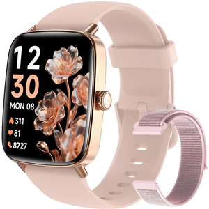 Fitpolo Smart Watch for Men Women, Stainless Steel Bezel Fitness Tracker (Make/Answer Calls), IP68 Waterproof, Heart Rate SpO2 Monitor, Sleep & Activity Tracking Smartwatch for Android Phones iPhone (Pink)